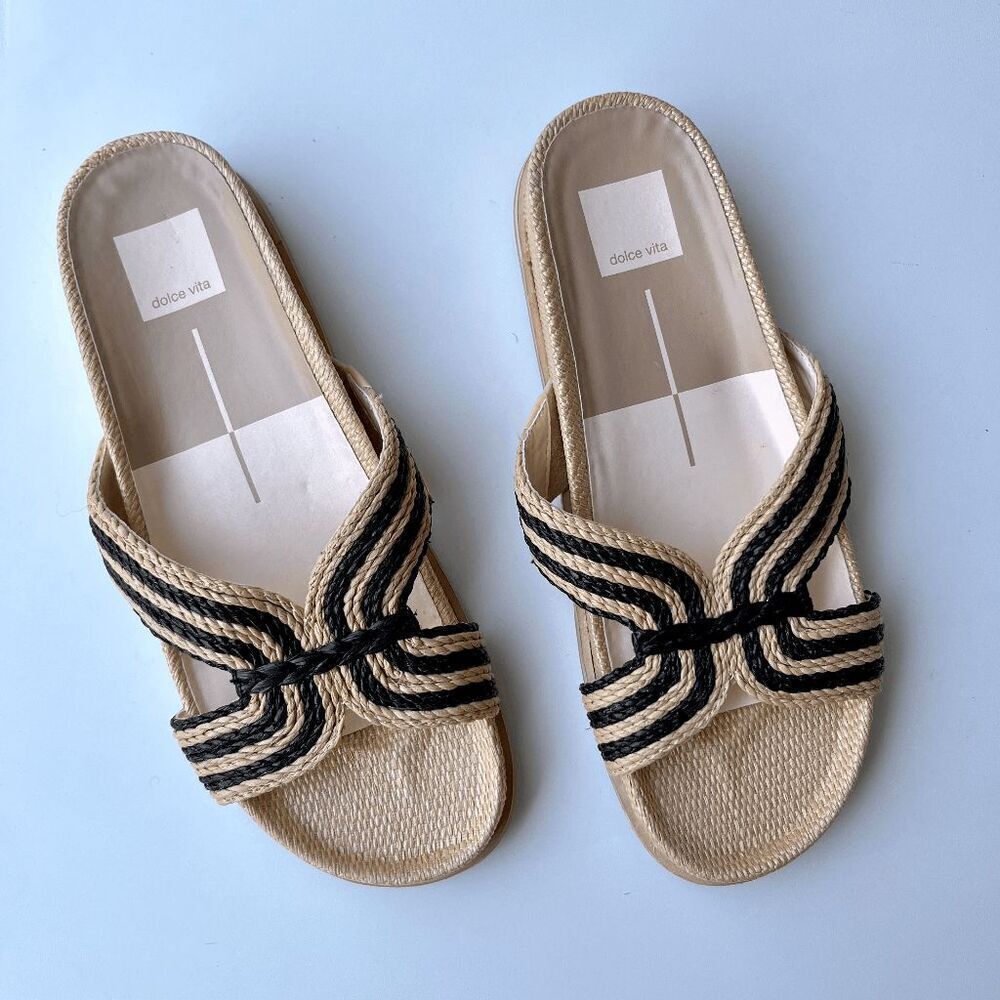 Dolce Vita Selda Raffia Slide Sandals Cork Look Sole Women’s Sz 8.5